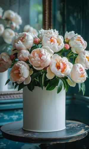 pivoines blanches dans une boîte