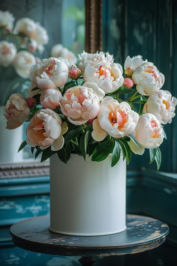 pivoines blanches dans une boîte