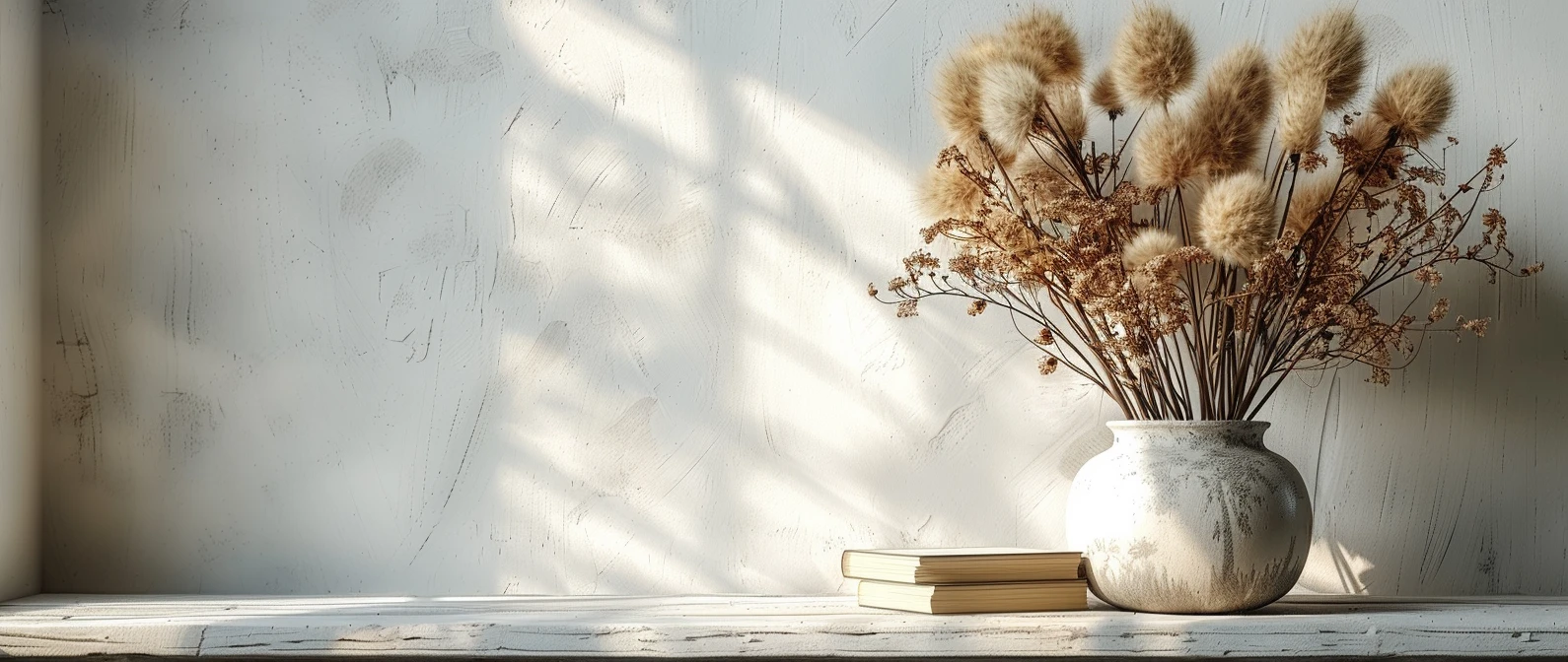 Arrangement de fleurs séchées dans une maison